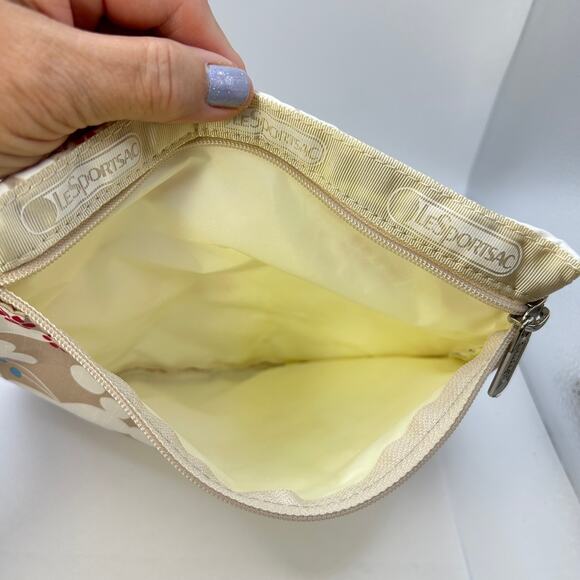 Le Sportsac Classic 1 Zip Cosmetic Pouch MakeUp Bag Beige Floral Butterfly Print - Picture 3 of 6